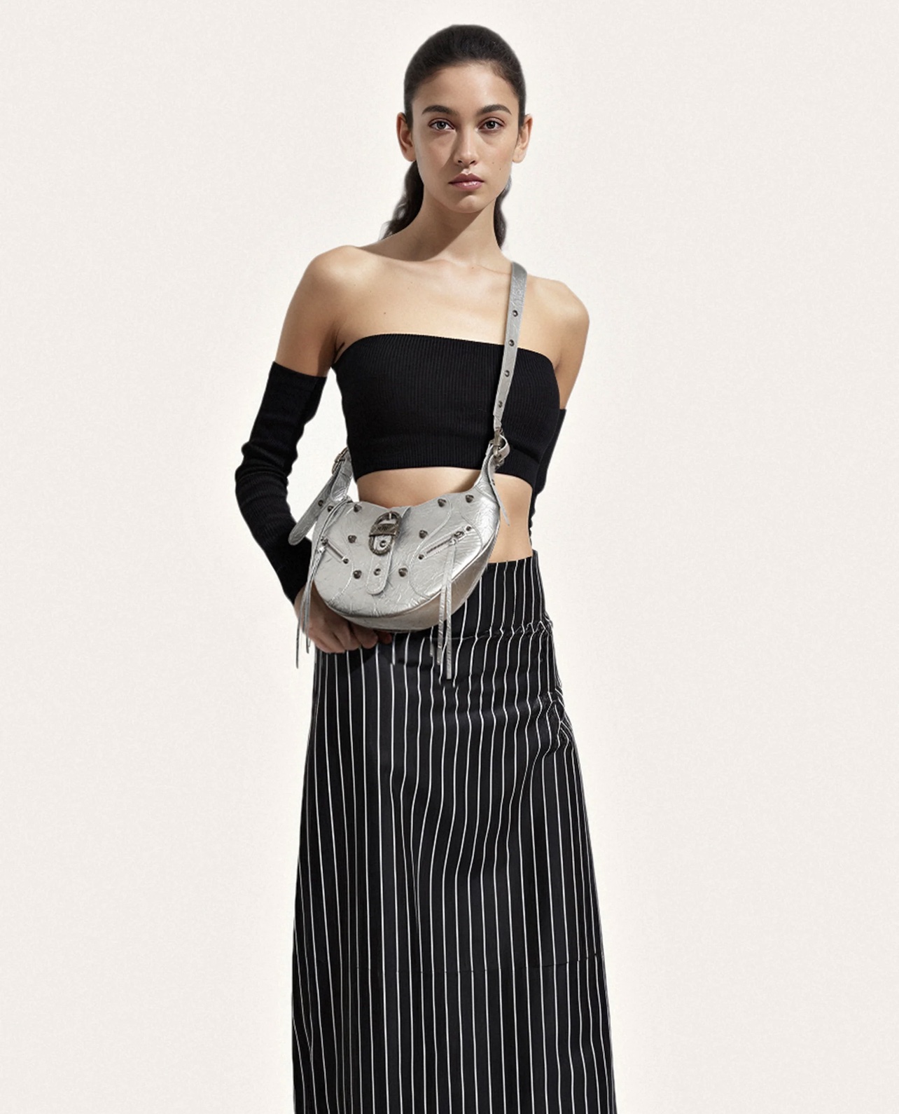 JW PEI Tessa Metallic Pleating Shoulder Bag - Silver - Image 2