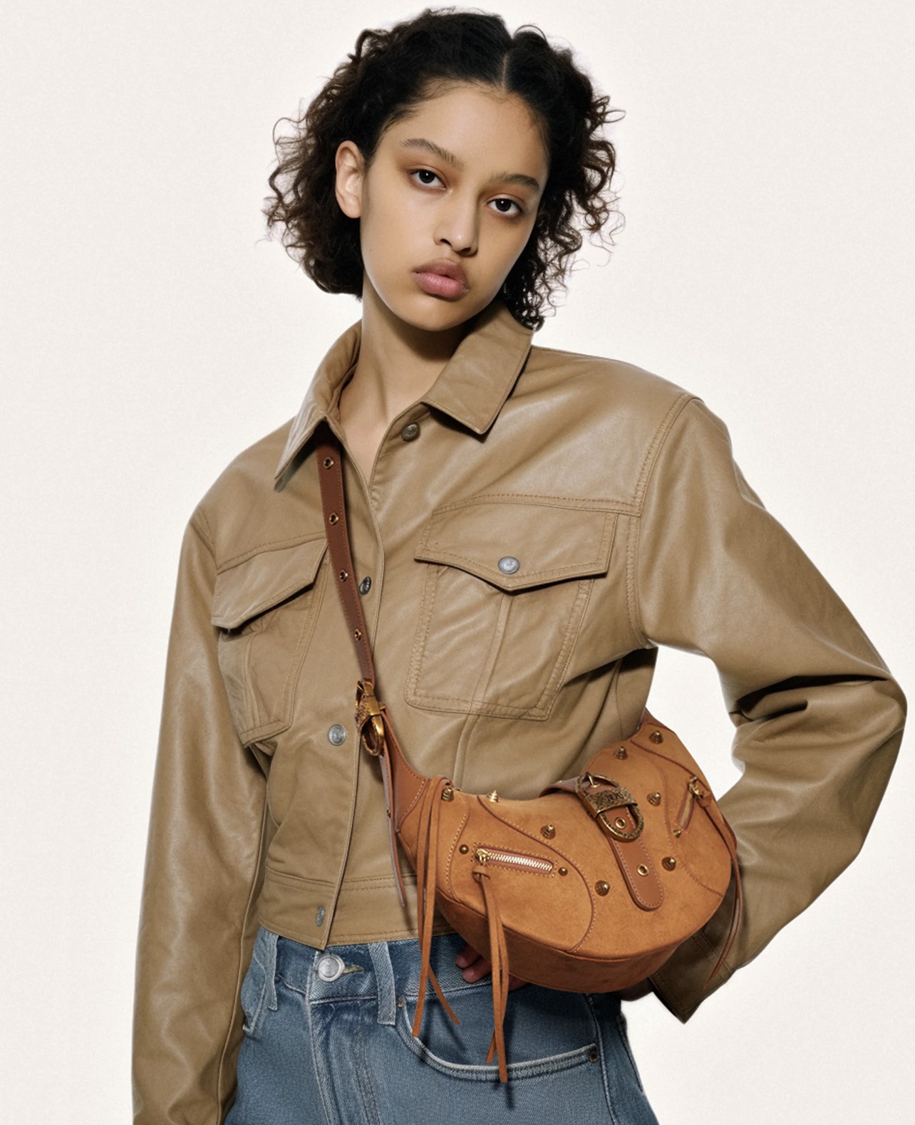 JW PEI Tessa Suede Shoulder Bag - Camel - Image 2