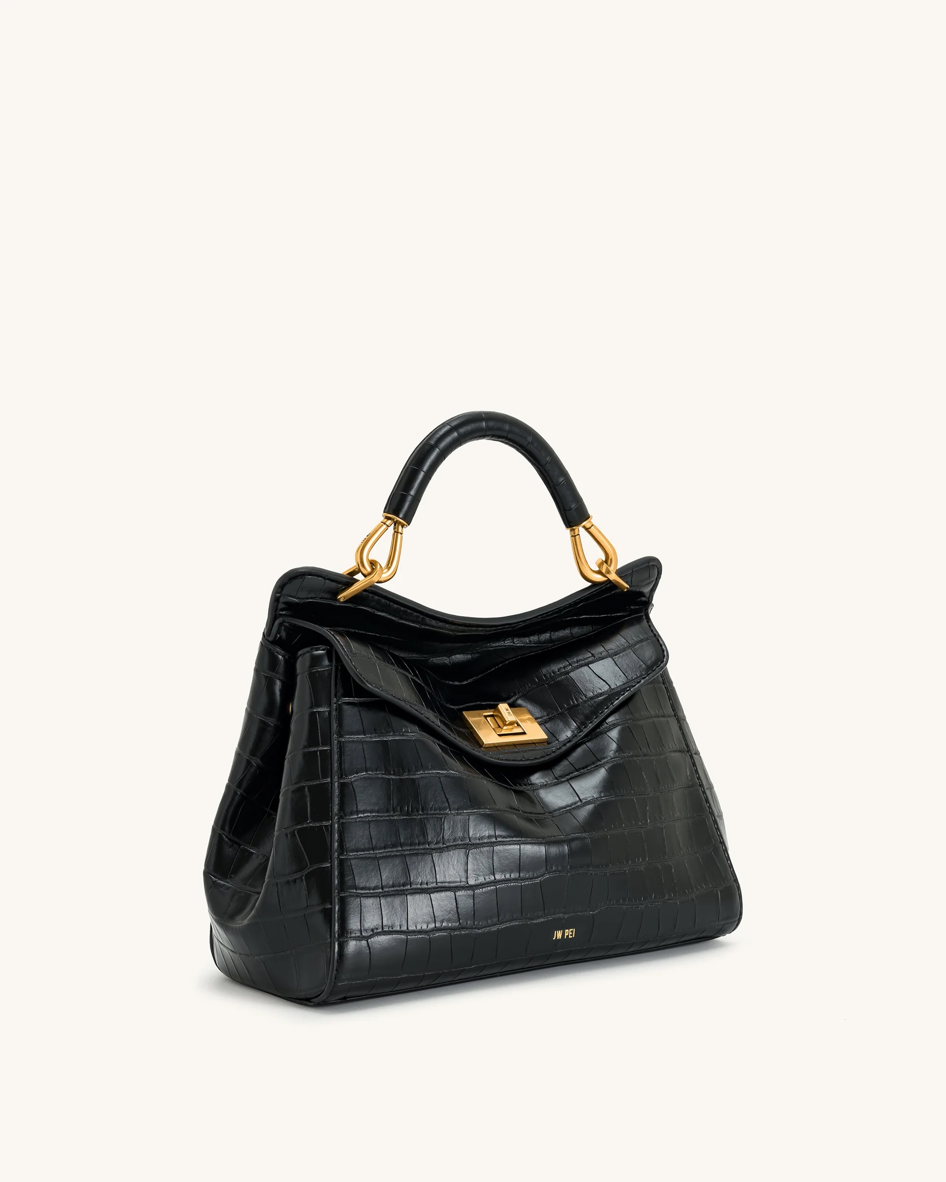 JW PEI Lucia Classic Top Handbag - Black Croc - Image 2
