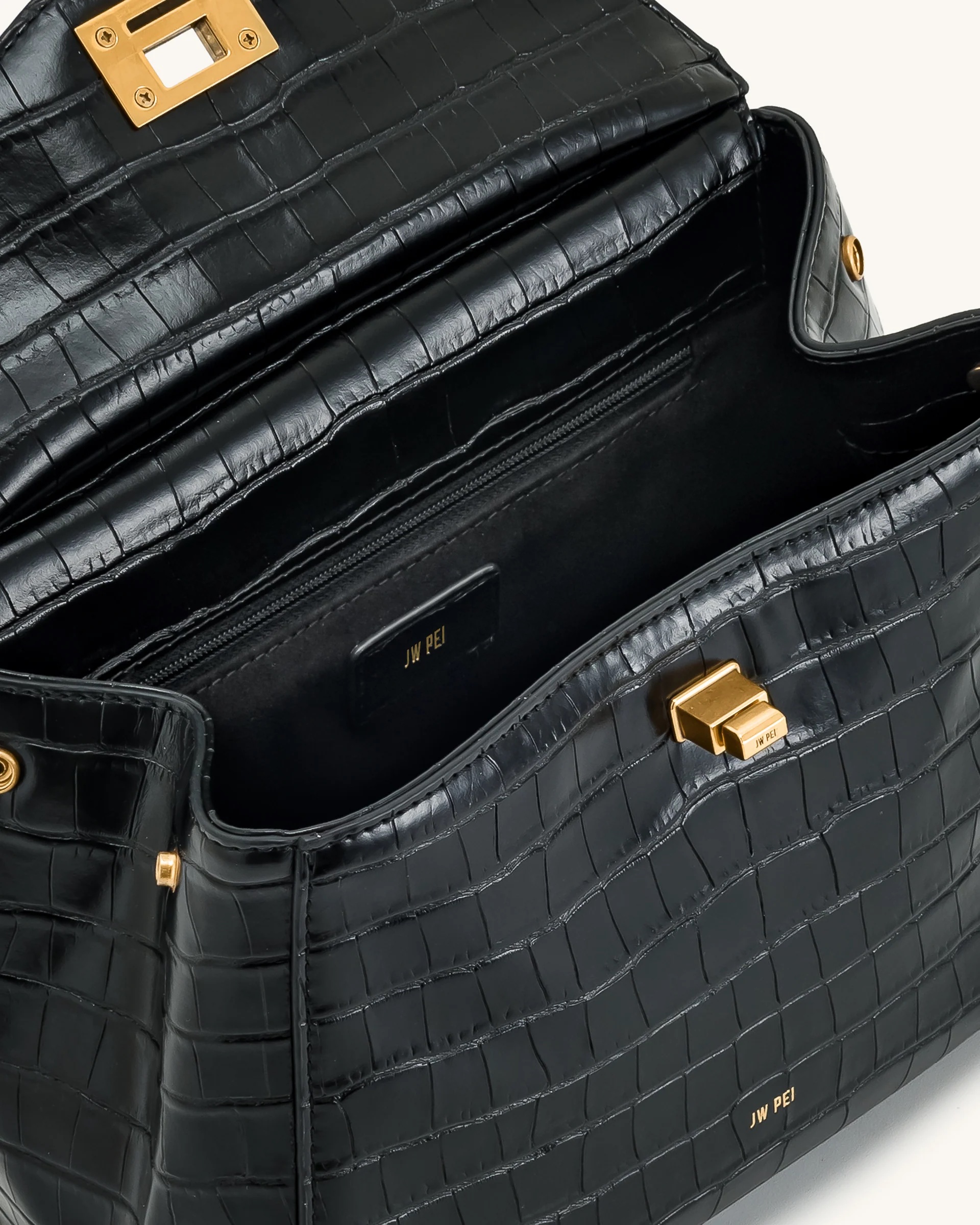 JW PEI Lucia Classic Top Handbag - Black Croc - Image 4