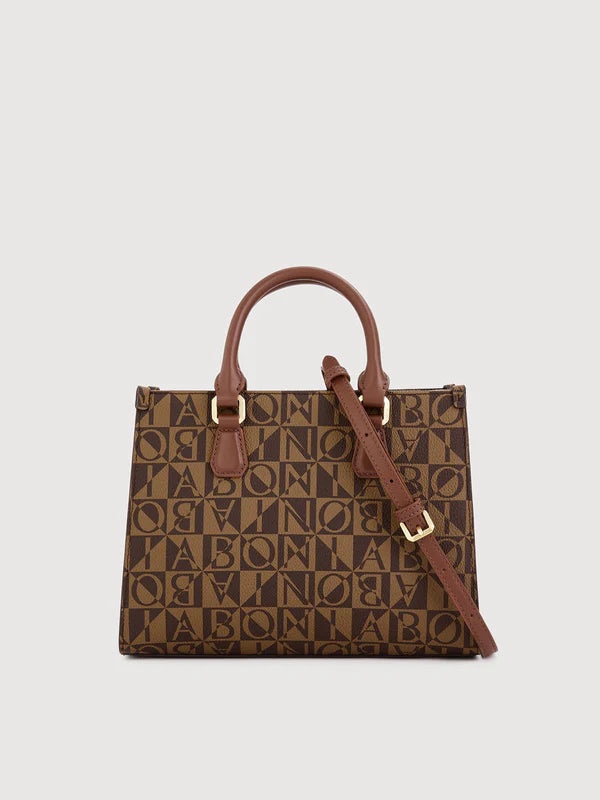 BONIA Lita Monogram Small Satchel Bag - Brown
